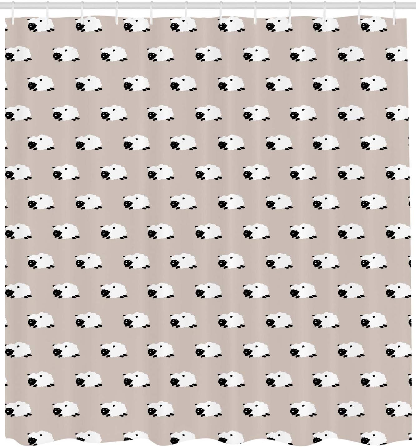 Ambesonne Sheep Shower Curtain, Continuous Jumping Furry Animal Counting to Sleep Theme Pattern, Cloth Fabric Bathroom Decor Set with Hooks, 69" W x 70" L, Pale Tan Charcoal Grey