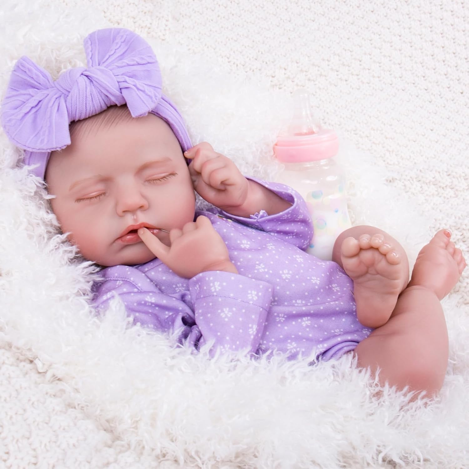 Aori Reborn Baby Dolls Lifelike 20 Inches - Realistic Newborn Girl Dolls with Feeding Toy Kit, Nice Companion Gift Set for Kids, Grand-Parents Light Purple