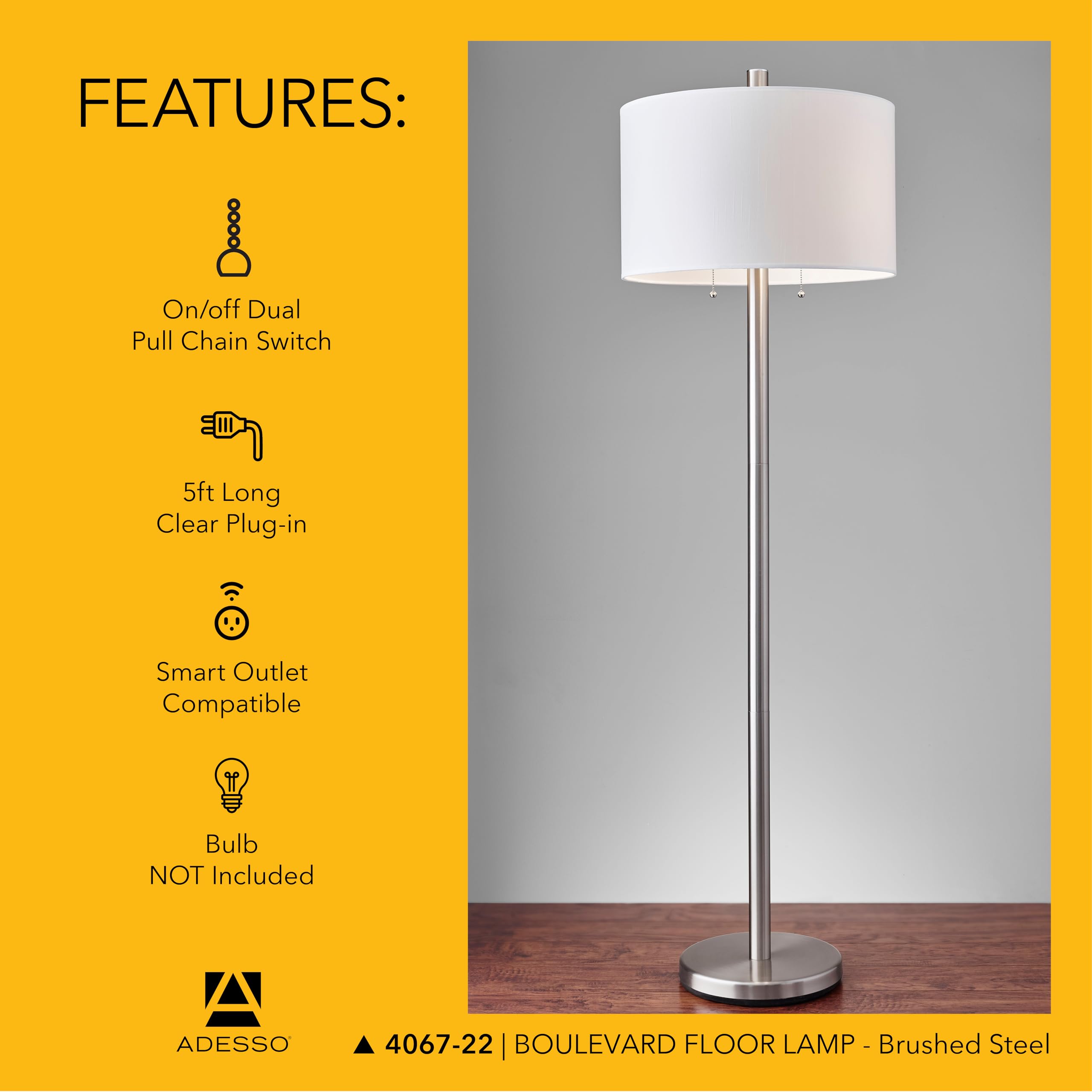 Amazon.co.jp: Adesso 4067-22 Boulevard Floor Lamp, Satin Steel by