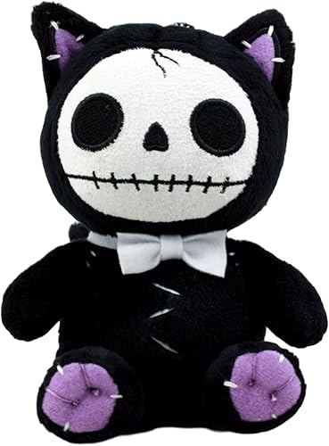 Ebros Gift Furrybones - Gato Vudú negro, gato Mao Mao, lindo esqueleto de monstruo de peluche, figura suave, huesos peludos, fantasía mítica, gatos,