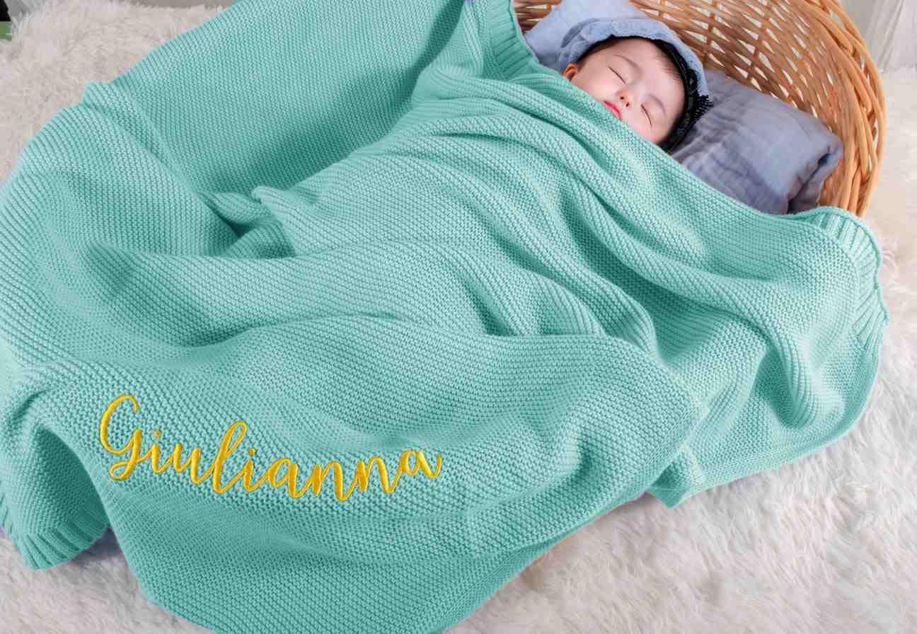 Tivhelrf Custom Baby Knit Blankets with Hand-Embroidered Name, Personalized Gift for Infants, Toddlers, and Kids
