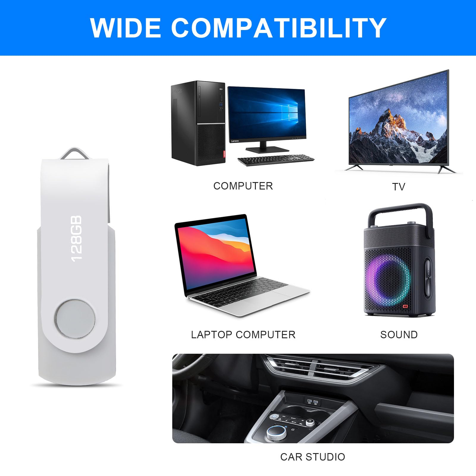 Chiavetta USB 2.0 128GB, Pen Drive Memoria Stick Chiavetta USB 128GB Thumb Drive per PC, Laptop, ecc (Argento)