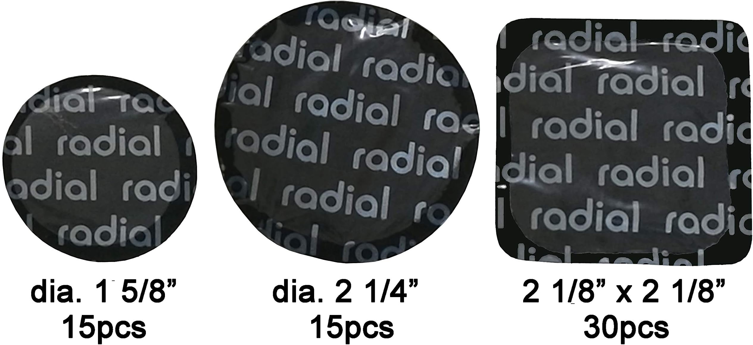 HARZOLE UP-303G60 60pc tire Repair Patch Small Medium and Square Patch 30PC 2-1/8" 54 * 54mm Square Patch, 15PC 1-5/8"￠41mm,15PC 2-1/4" ￠57mm