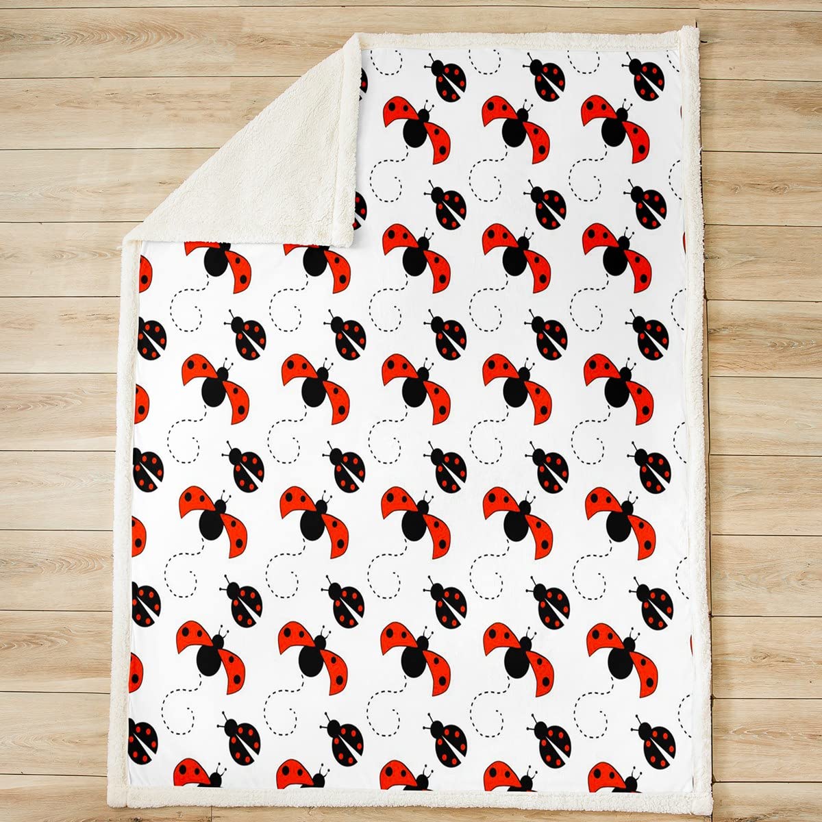 Coperta in pile Sherpa, motivo coccinelle e coccinelle, per bambini e donne, lussuosa, geometrica, pelosa, per divano e letto, king size, 220 x 239 cm