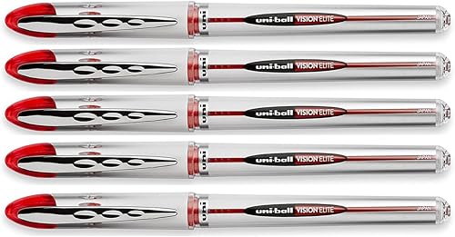 Uniball Vision Elite - Bolígrafo de bola rodante, color rojo, 5 bolígrafos por pedido 69023