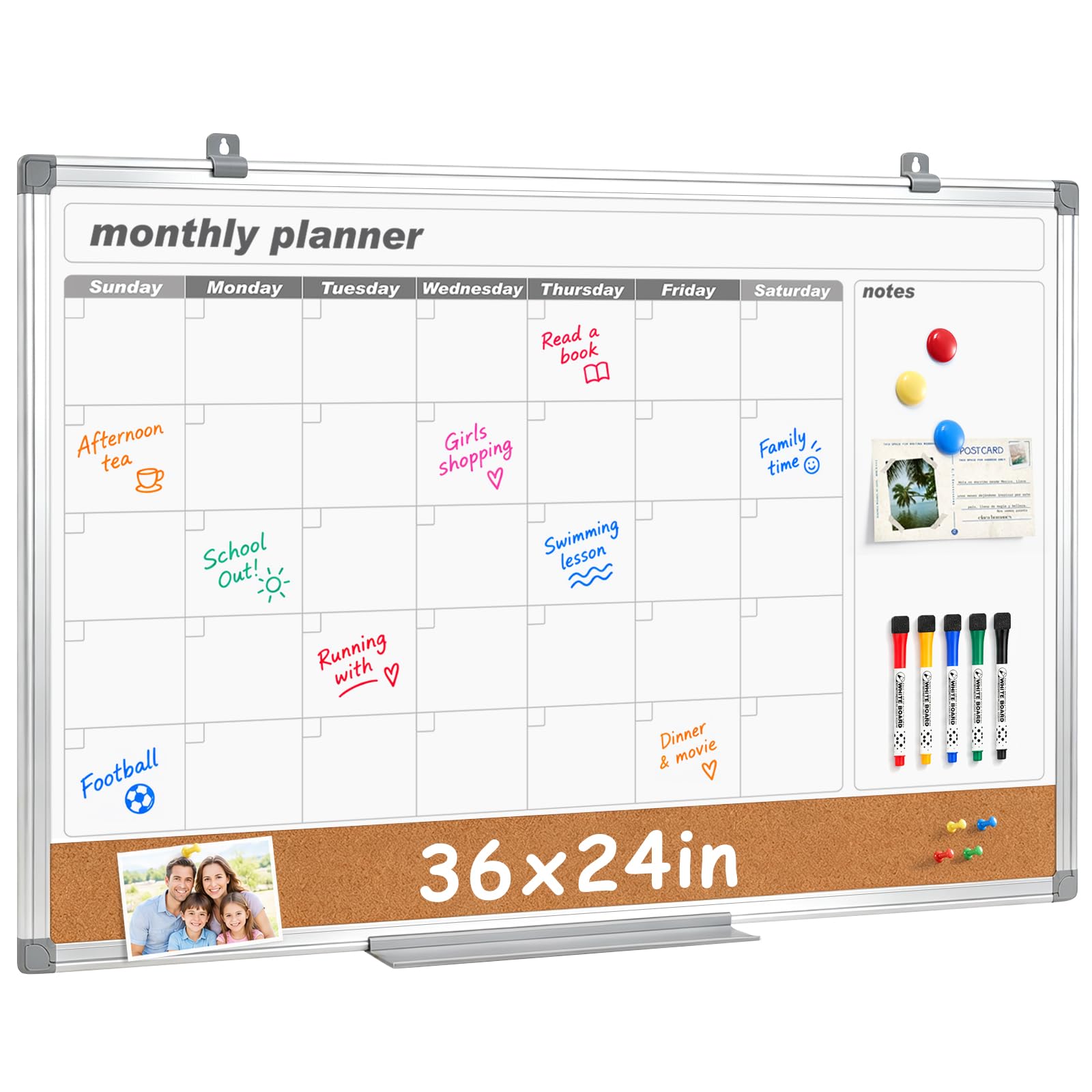 MAKELLO Dry Erase Calendar for Wall 36" x 24", Cork, White Board Calendar