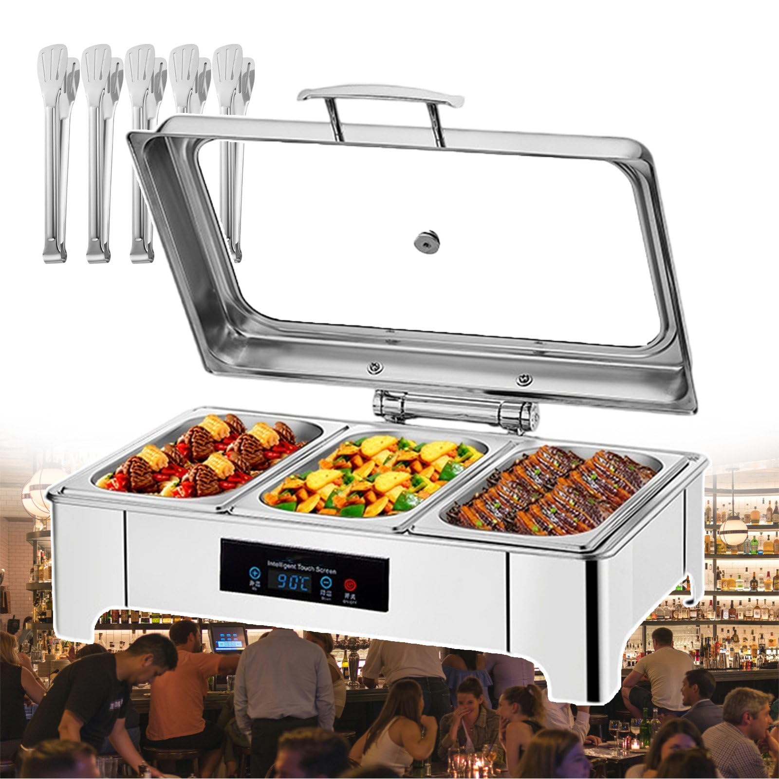Scaldavivande Elettrico Da 13,5 Litri, Set Per Buffet, Scaldavivande Professionale Con Display A Led, Riscaldatore Per Alimenti Di Grande Capacità Per Cucina, Sala Da Pranzo, Catering, Banchetti, Pic