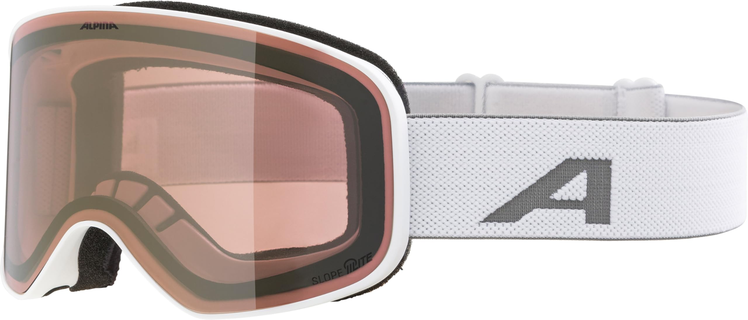 ALPINA Slope Q-Lite - Maschera da sci alla moda per uomo e donna, Anti-Fog, circolazione dell’aria efficace, lente specchiata, white matt