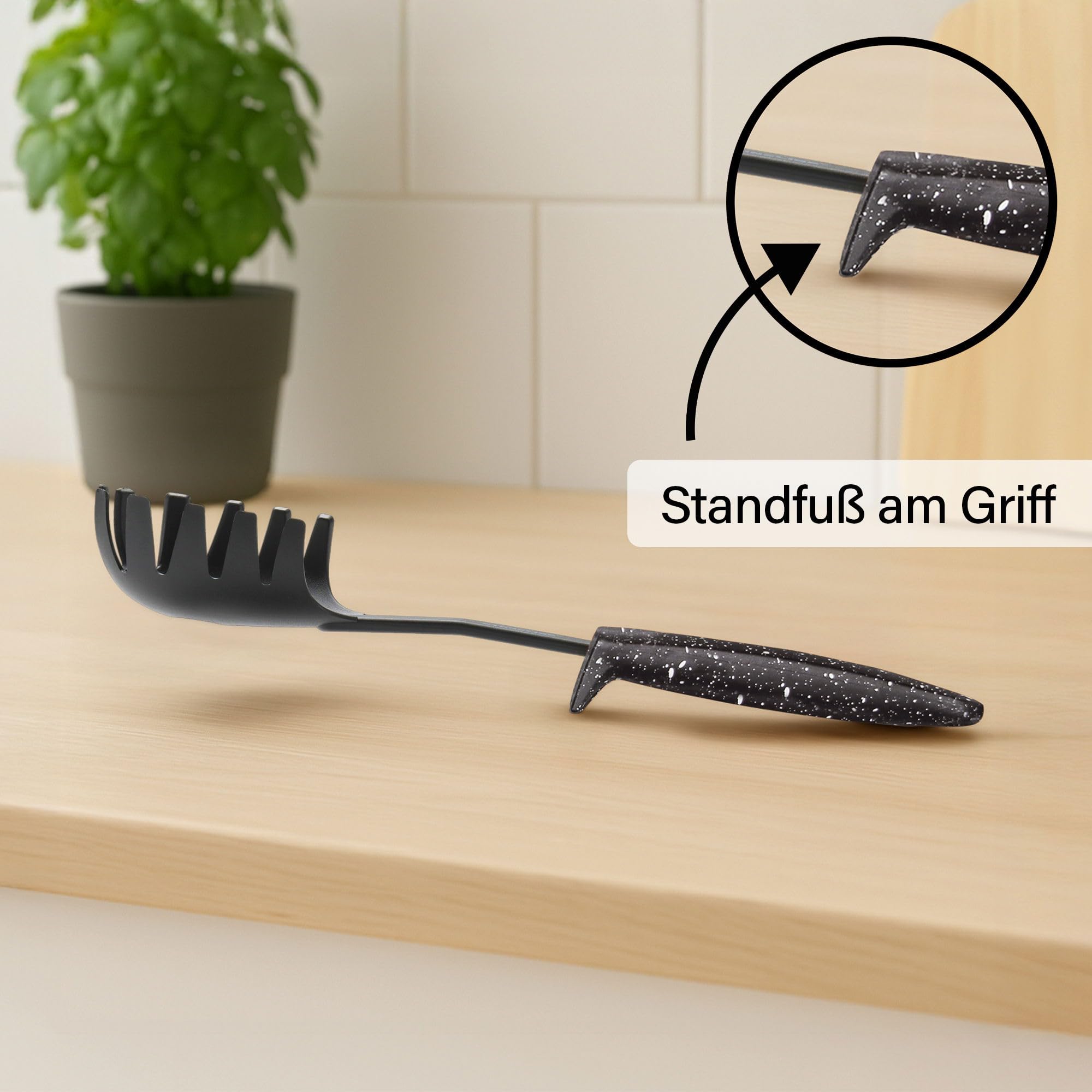 STONELINE Juego de 9 Utensilios de Cocina con Soporte Integrado al Mango, de Nylon Resistente al Calor para Ollas Sartenes Antiadherentes Utensilio Cocina Espátula Cucharón Varillas Cuchara Espumadera