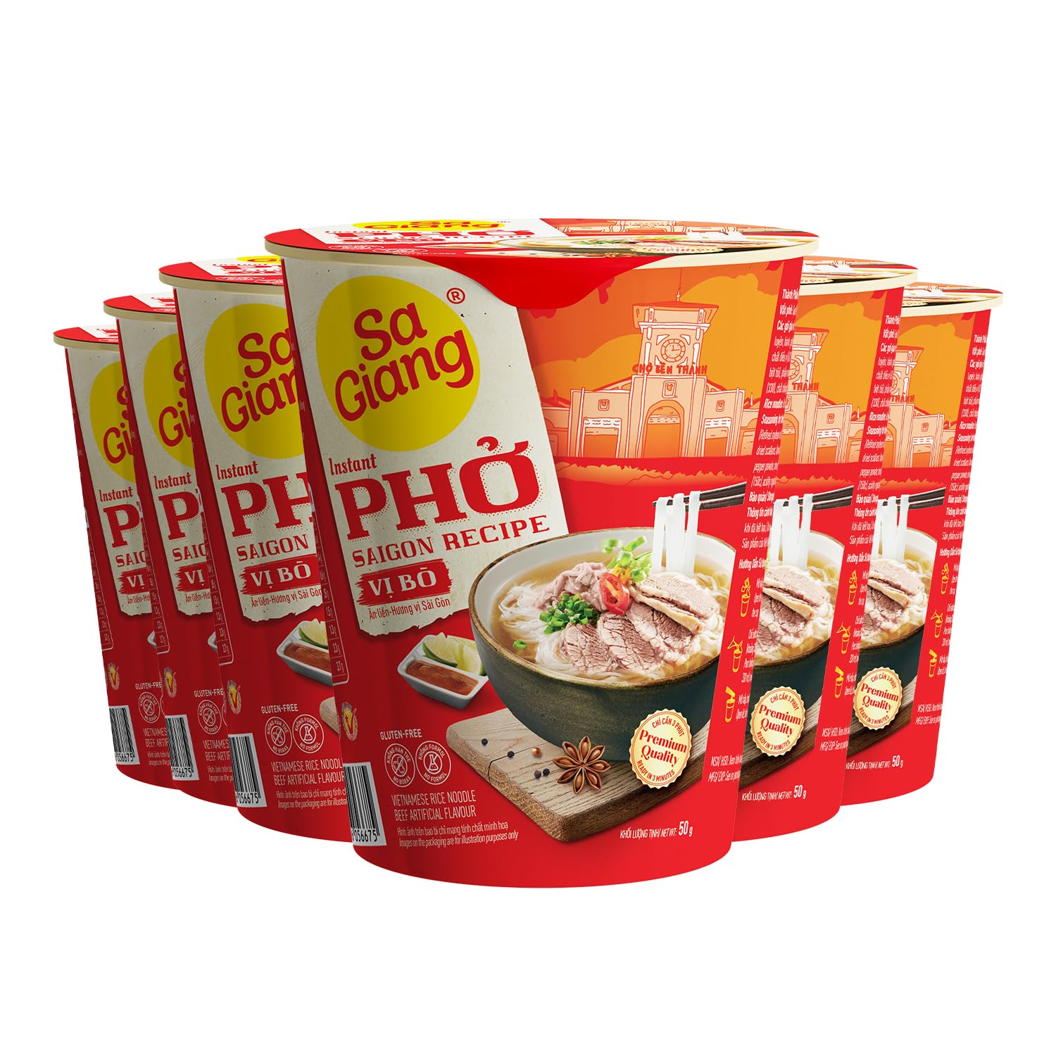 Sa Giang - Sai Gon Pho Noodles, Beef Pho, Instant Beef Pho, Beef Pho Cup, Instant Pho Vietnamese, Instant Beef Pho Vietnamese, Vietnamese Traditional Taste, Beef Flavour, 1,76 Fl Oz