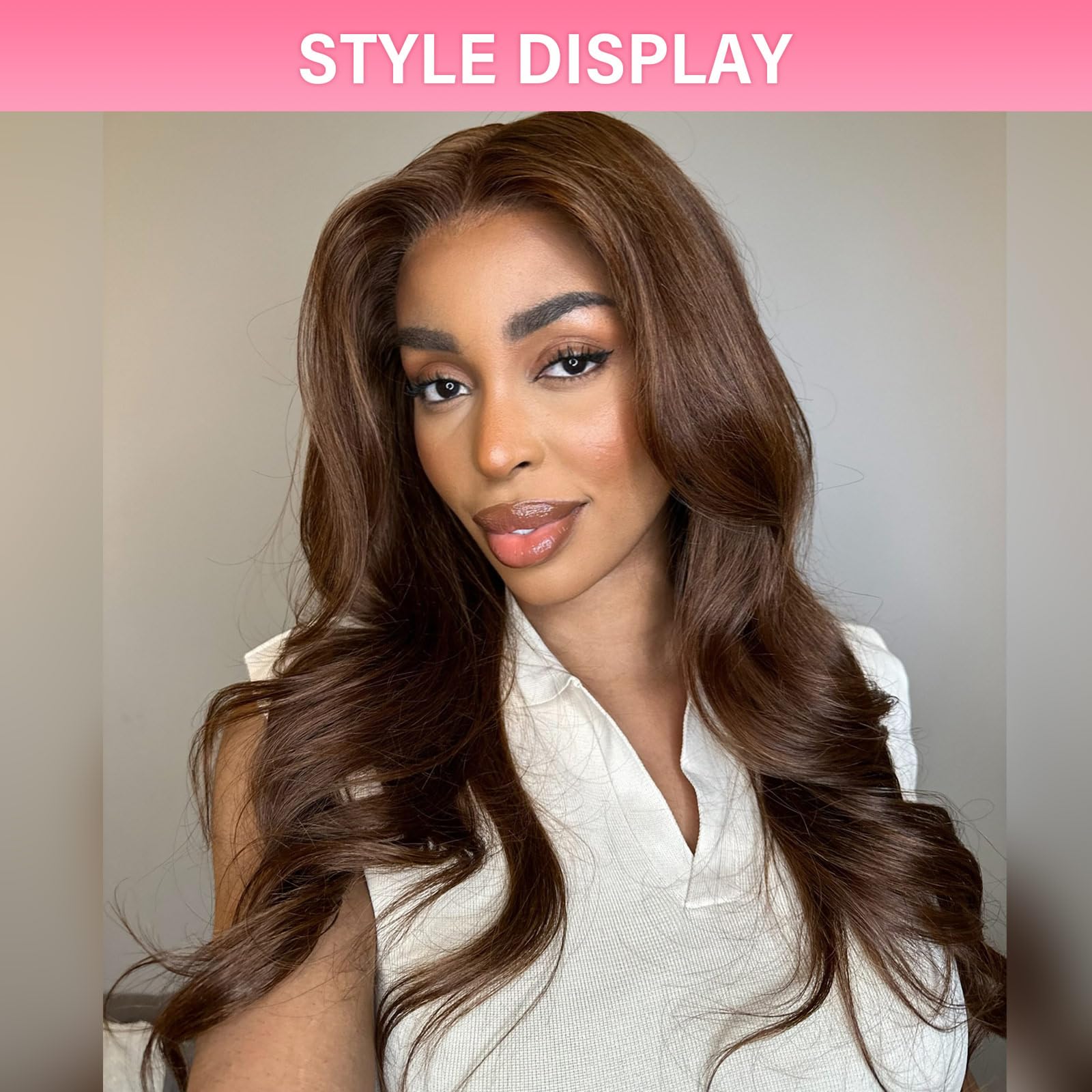 13x6 HD Lace Front Wig Human Hair Pre Plucked 250% Density Unprocessed Chestnut Brown Skinlike Natural Hairline Swiss Lace Wig for Women Straight Hair Heat Resistant Everyday Wear 22 Inch - Image 2