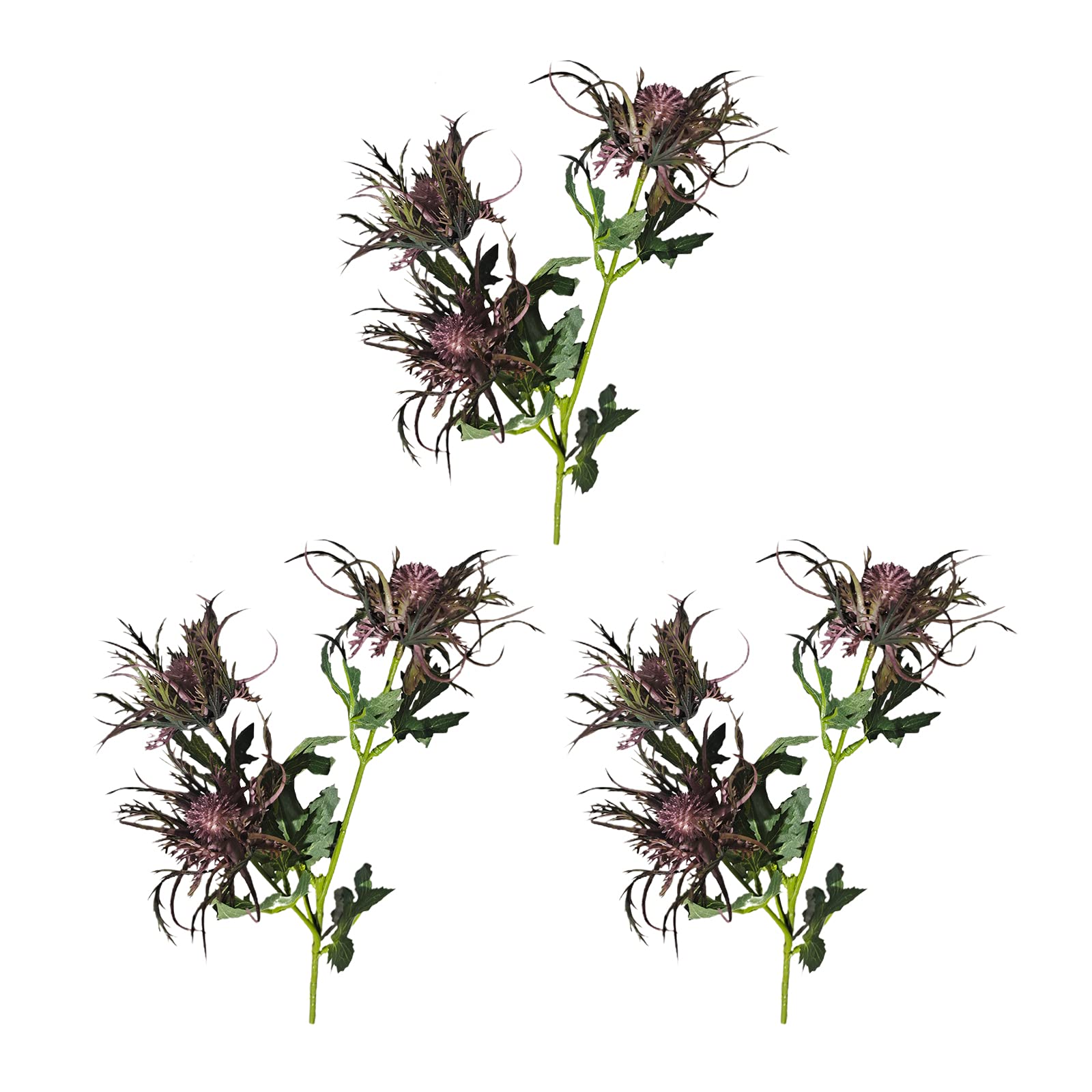 HLTER 3 Branch Artificial Thistle Flowers Purple Eryngium Flowers, 3 Long Stems Faux Thistles Bunch Fake Plants Artificial Flowers Bouquet for Decor