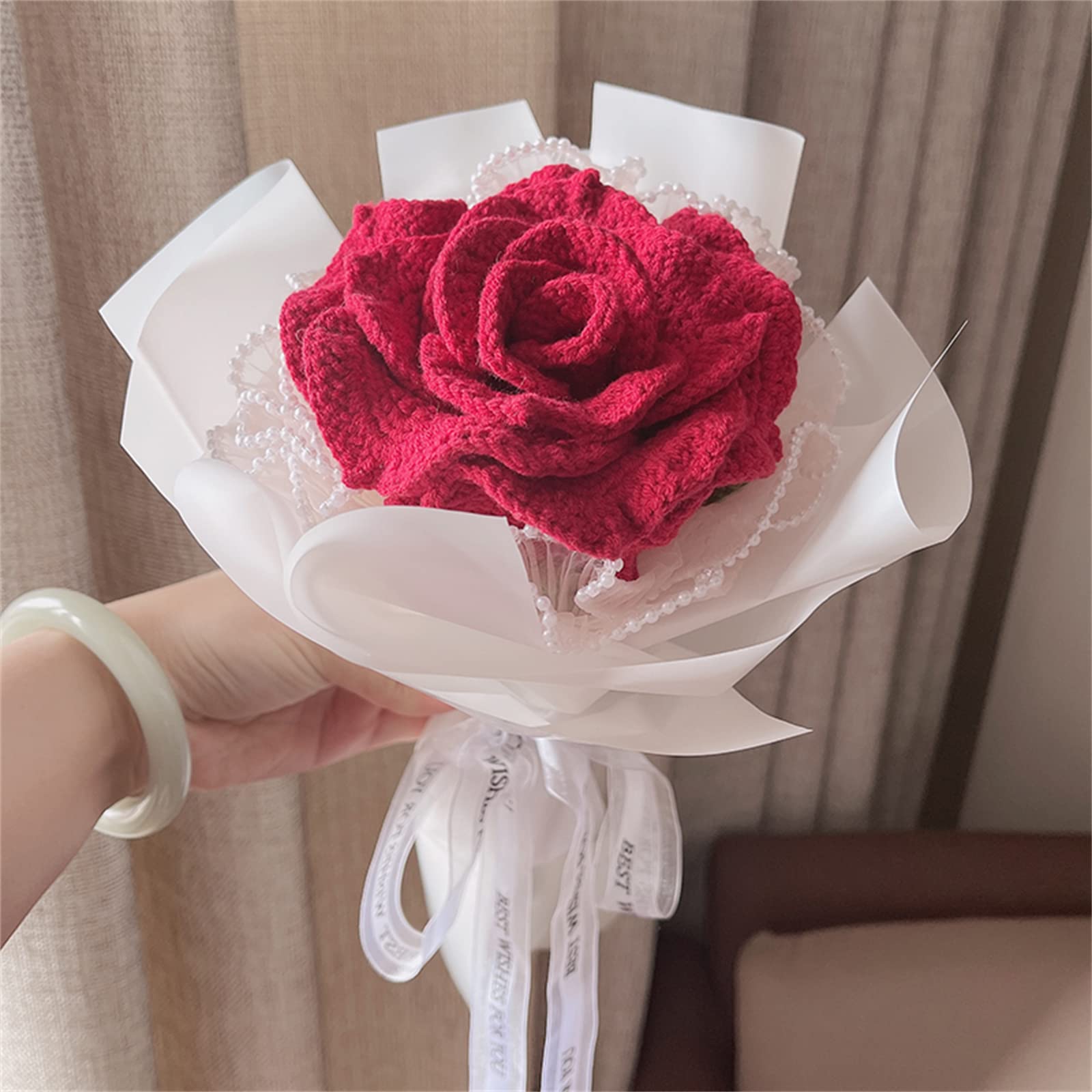 Rosie flower knit tops red ☆新品未開封☆ Handmade Mandela Big Rose Knitted Yarn Flowers,Knitting Wool Rose