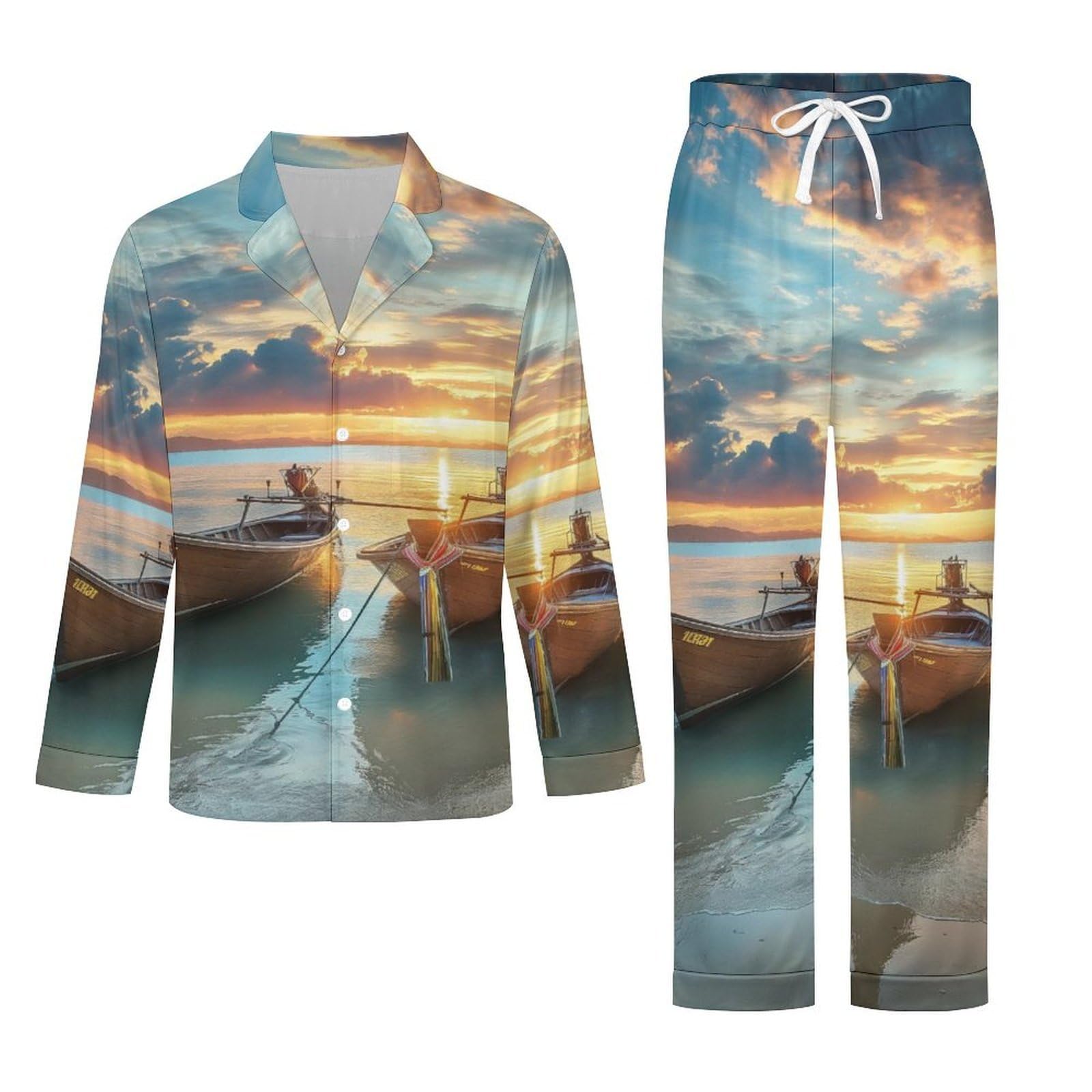 OLEETS Completo Pigiama da Uomo 2 Pezzi - Barca da Mare Pigiama Invernale Pantaloni Top Caldo Autunnale Traspirante Morbido 2 Pezzi Casual Ampio