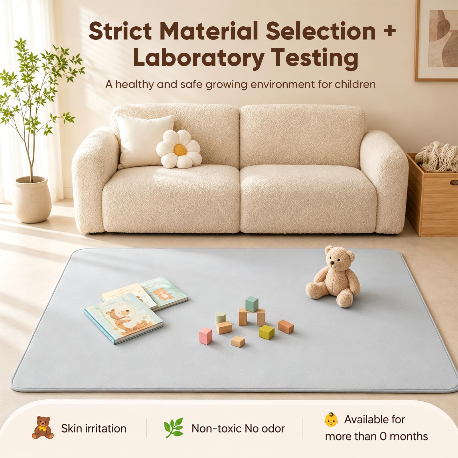 Tapis pour Enfants 127x127x3cm, Épais, Imperméable, Antidérapant, Pliable, Gris