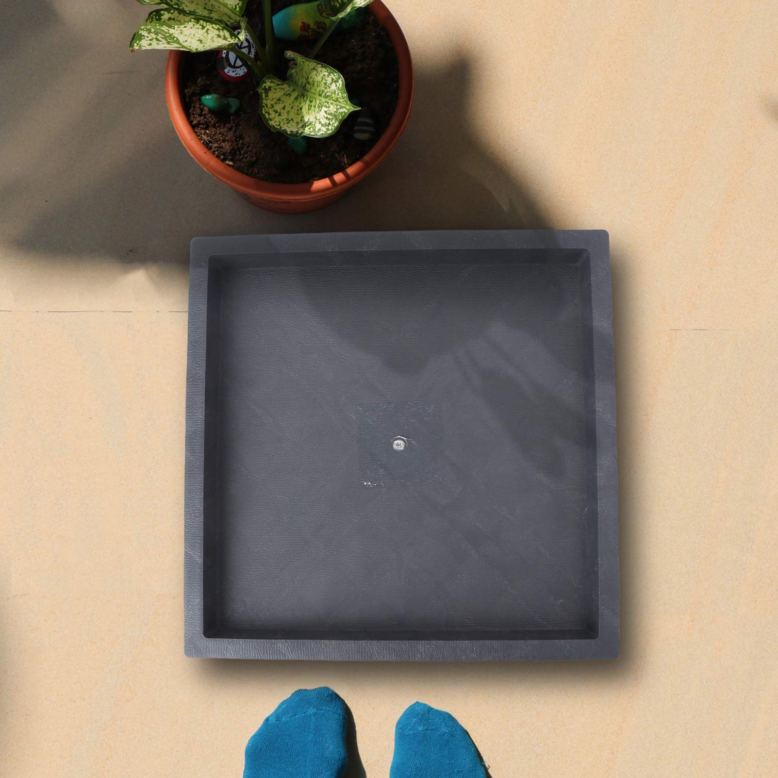 Sottovaso quadrato con ruote, per giardino, interno ed esterno, grigio, 29 x 29 x 10 cm