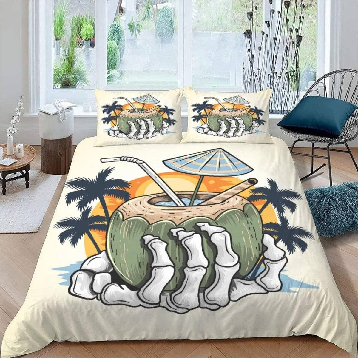 Housse couette avec fermeture éclair motif crâne 3D en microfibre respirante