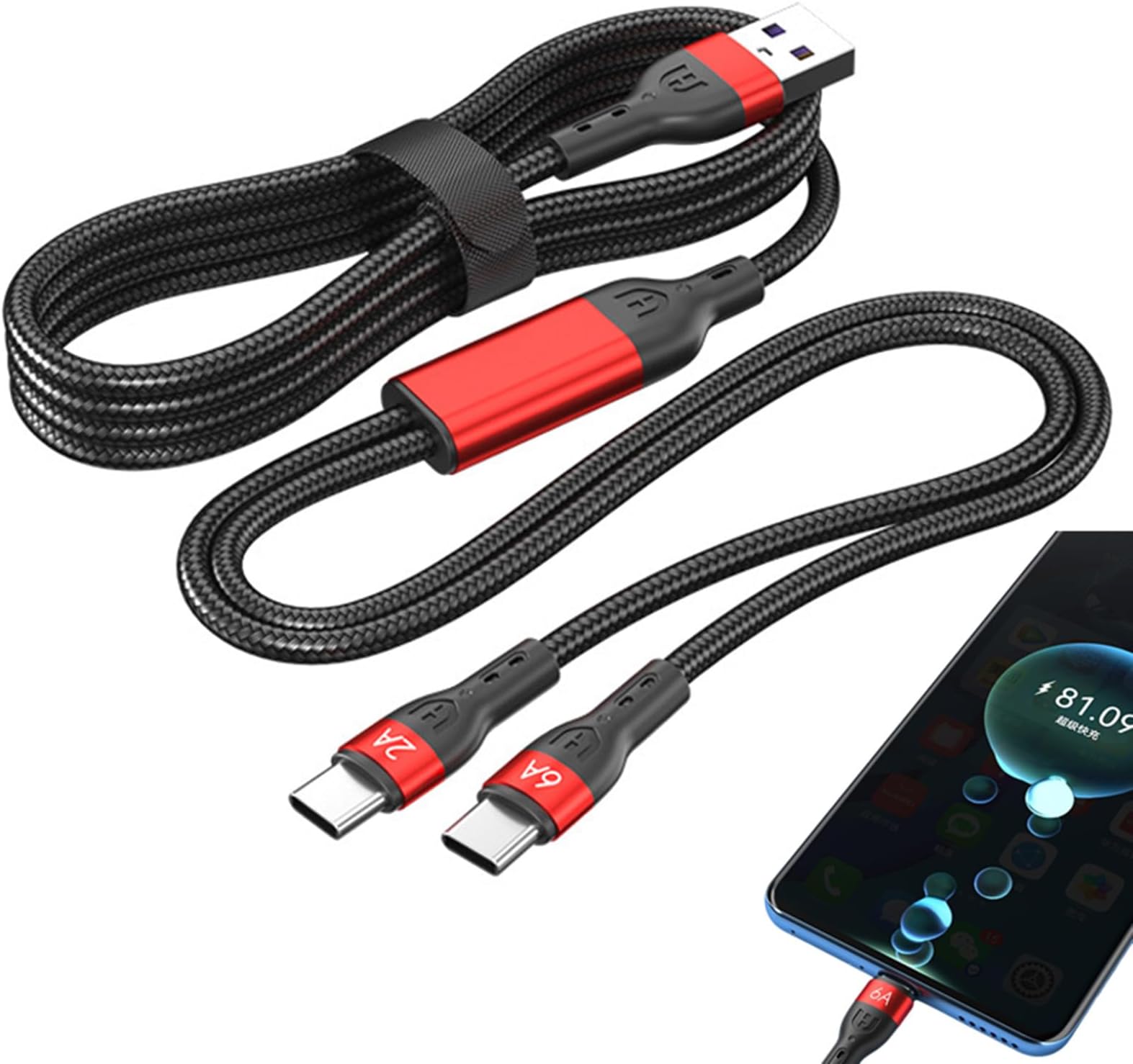 Amazon.co.jp: YFFSFDC USB Type C 充電 ケーブル 1.5M USB A to C + C 二股 2台同時充電 ...