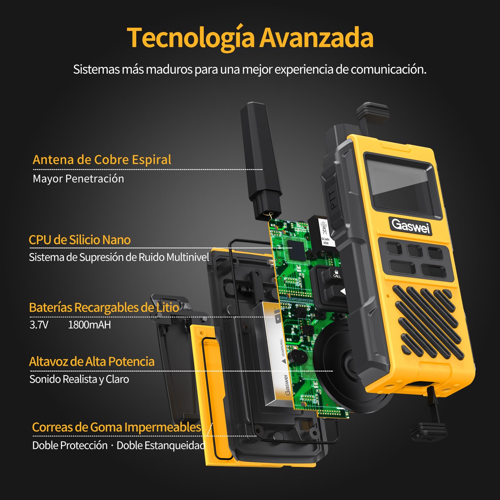 G1pro Walkie Talkies de Alto Rendimiento con Gran Alcance para Adultos, radios de Emergencia Recargables, Canales con batería de Iones de Litio, IP67 Resistente al Agua (2 Unidades)