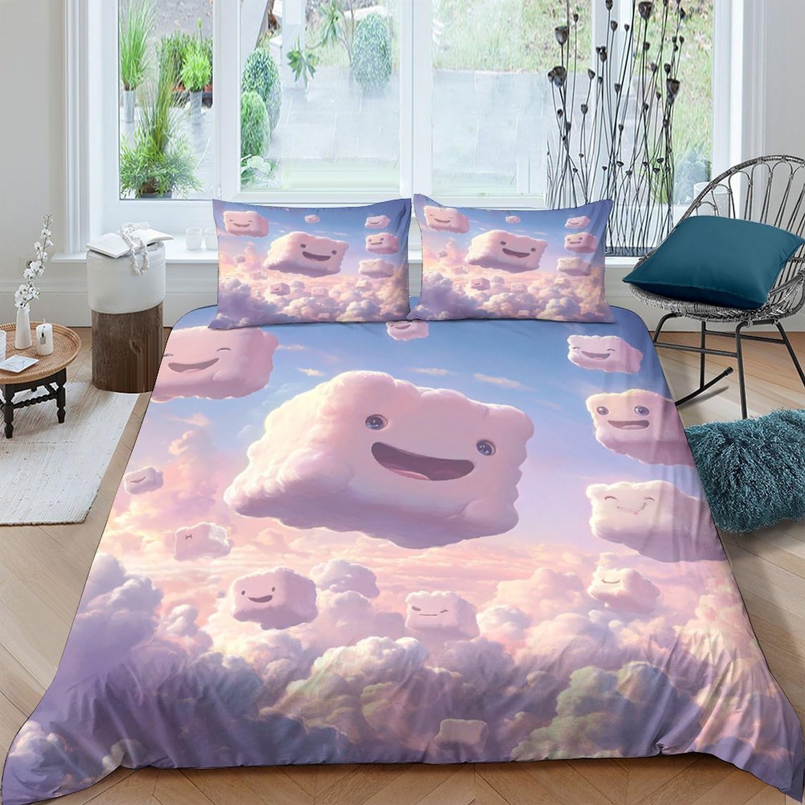 Ctjqhvkz Style-9 3D Printed Pink Cloud Fitted Sheet Microfiber Soft Cartoon Smile Bed Cover For Bedroom Dorm Mattress Protection Decor Single（135X200cm）