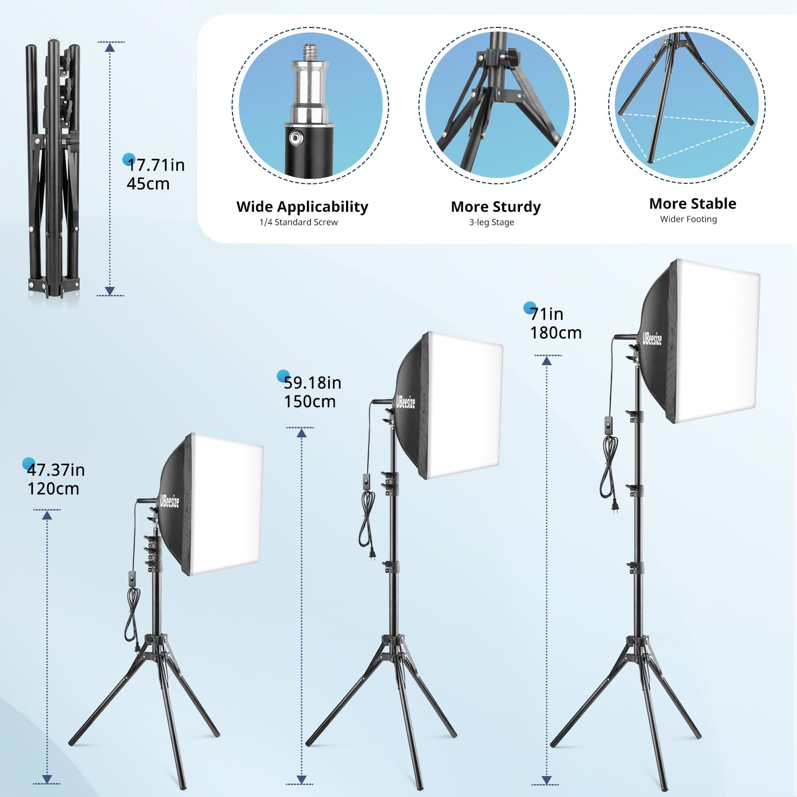 UBeesize - Kit de iluminación para fotografía de Softbox, Kit de iluminación Continua de 16 x 16 Pulgadas con Enchufe E27 de 40 W 6500 K, iluminación Profesional de Estudio fotográfico para grabación