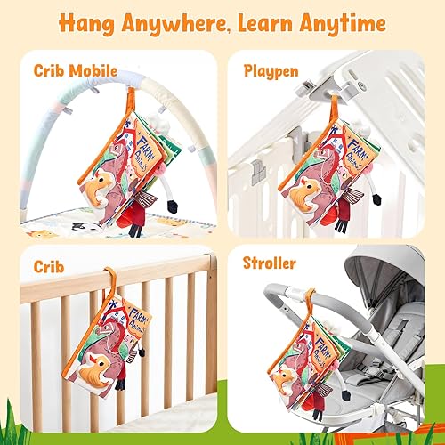 Miniatura 2 de JoyCat Baby Books 0-6-12 Months - Farm Tail Tummy Time Toys - Sensory Touch & Feel Crinkle Cloth Book with Detachable Duck - Newborn Valentine