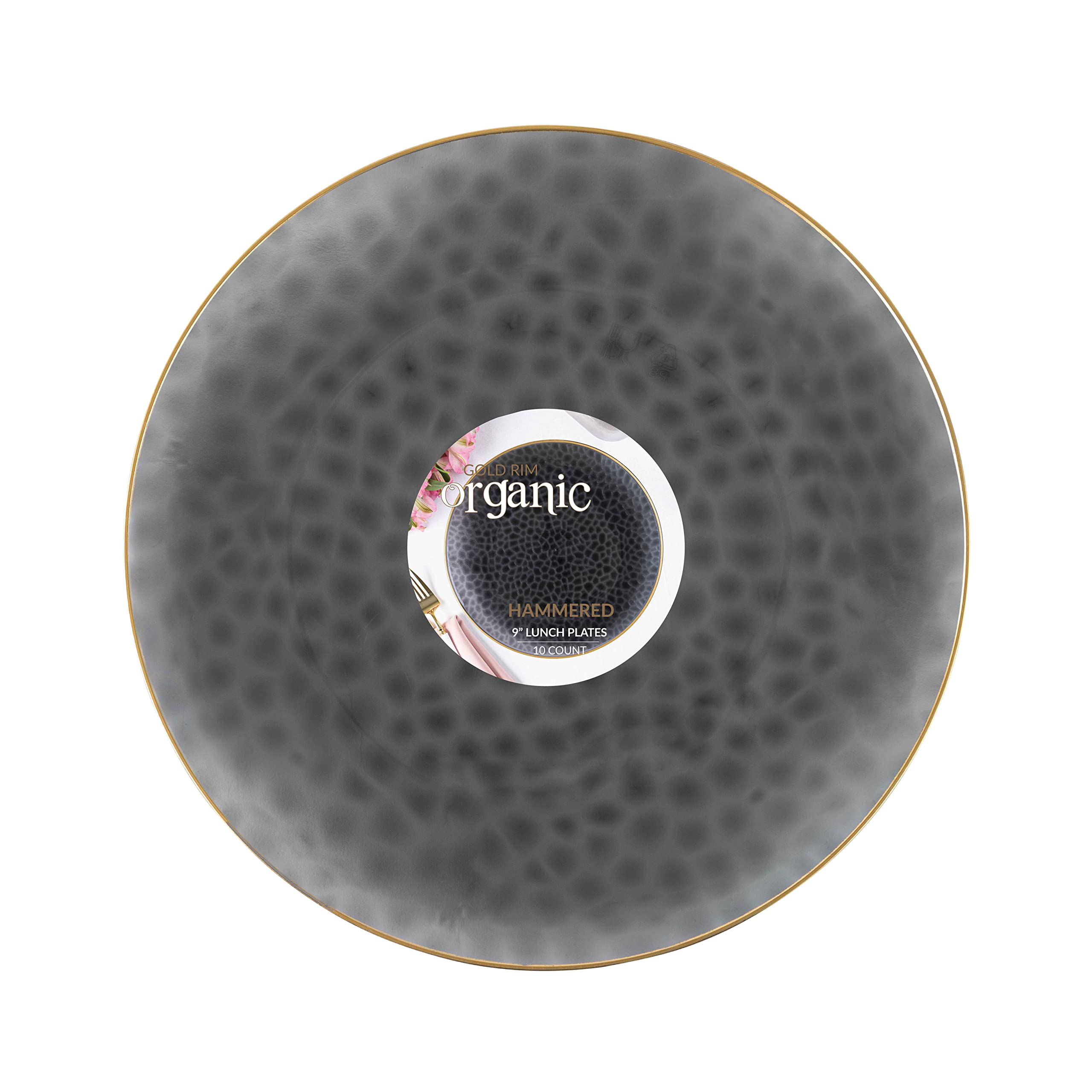 PLASTICPRO 30 Pack Hammered Plastic Plates Heavyweight Disposable Plastic Plates Elegant Clear Hammered Rim Platsic Party Dishes (Hamered Clear With Gold Rim, 7'' INCH PLATES) — view 14