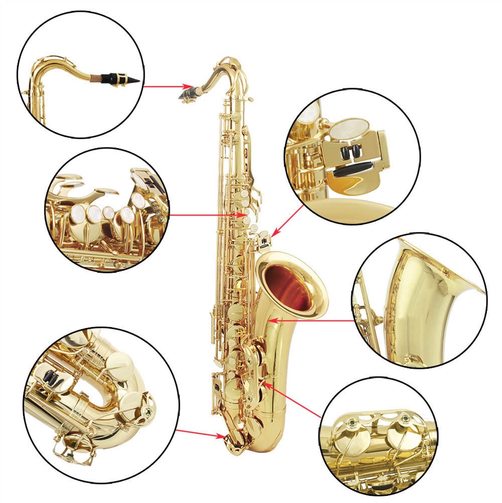 TSTS SIB Sassofono Tenore Ottone Laccato Oro B Piatto Strumento Musicale A Fiato con Custodia Kit Sassofono (Color : Gold)