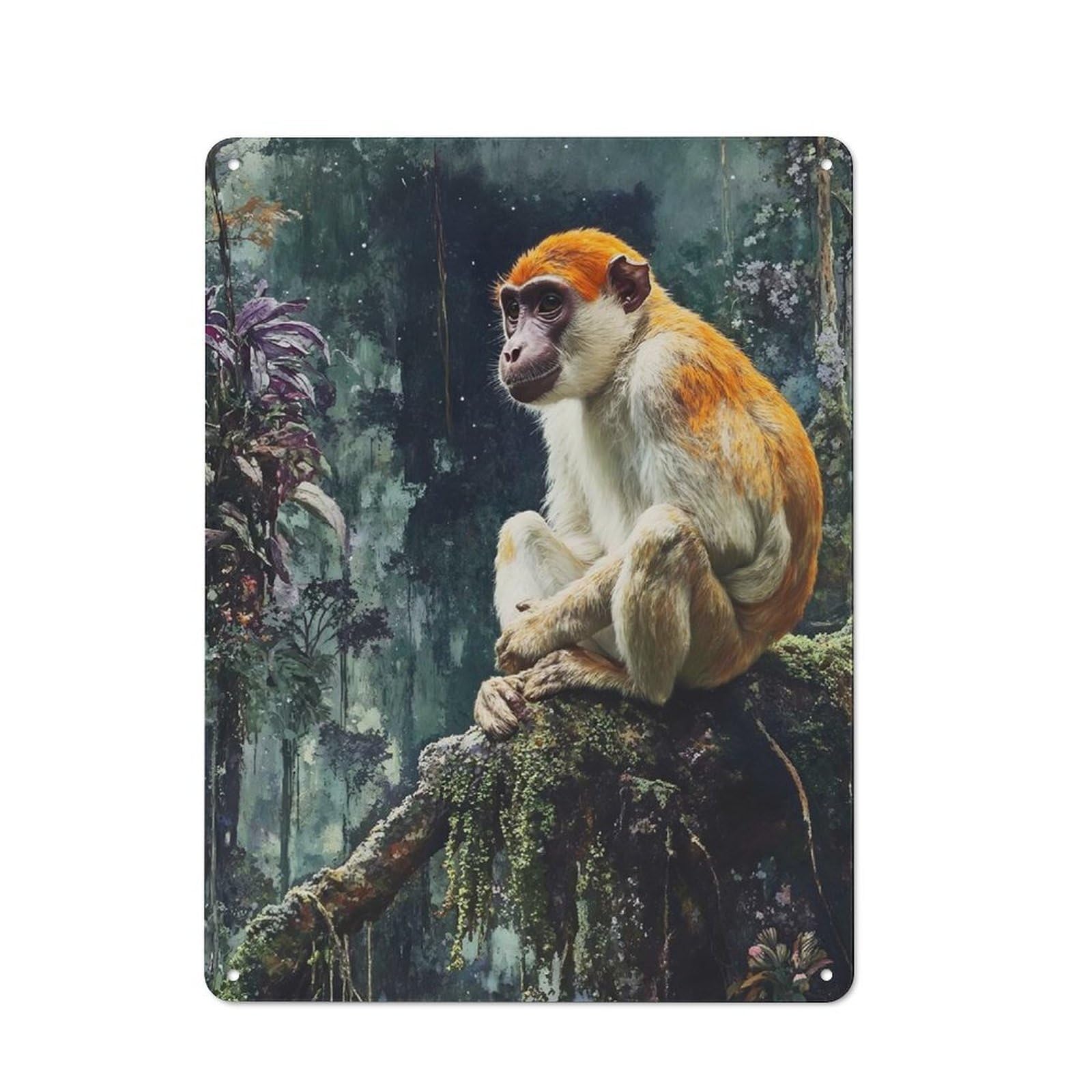 Metal Plaque 40x30cm with Monkey in The Jungle for Hallway Wall, Rustic Decor, for Garage, Workshop And Man Cave Decoration