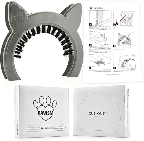 Miniatura 2 de Puerta interior para gatos, puerta de mascotas para gatos, puerta de gato oculta bandeja de arena, puerta para gatos con cepillo, se adapta a gatos