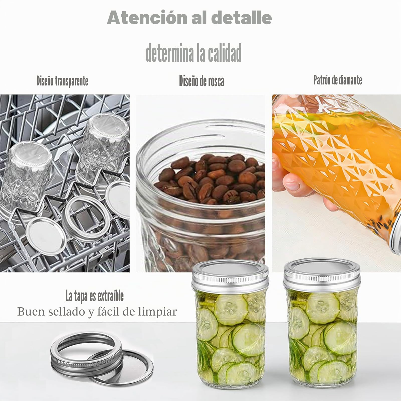 Botes de Cristal con Tapa de 250 ml, 12 pcs Tarros de Cristal con Tapas, Tarros Mason de Boca Ancha con Tapas Herméticas, Tarros de Almacenamiento de Alimentos, para Especias, Mermelada, Miel
