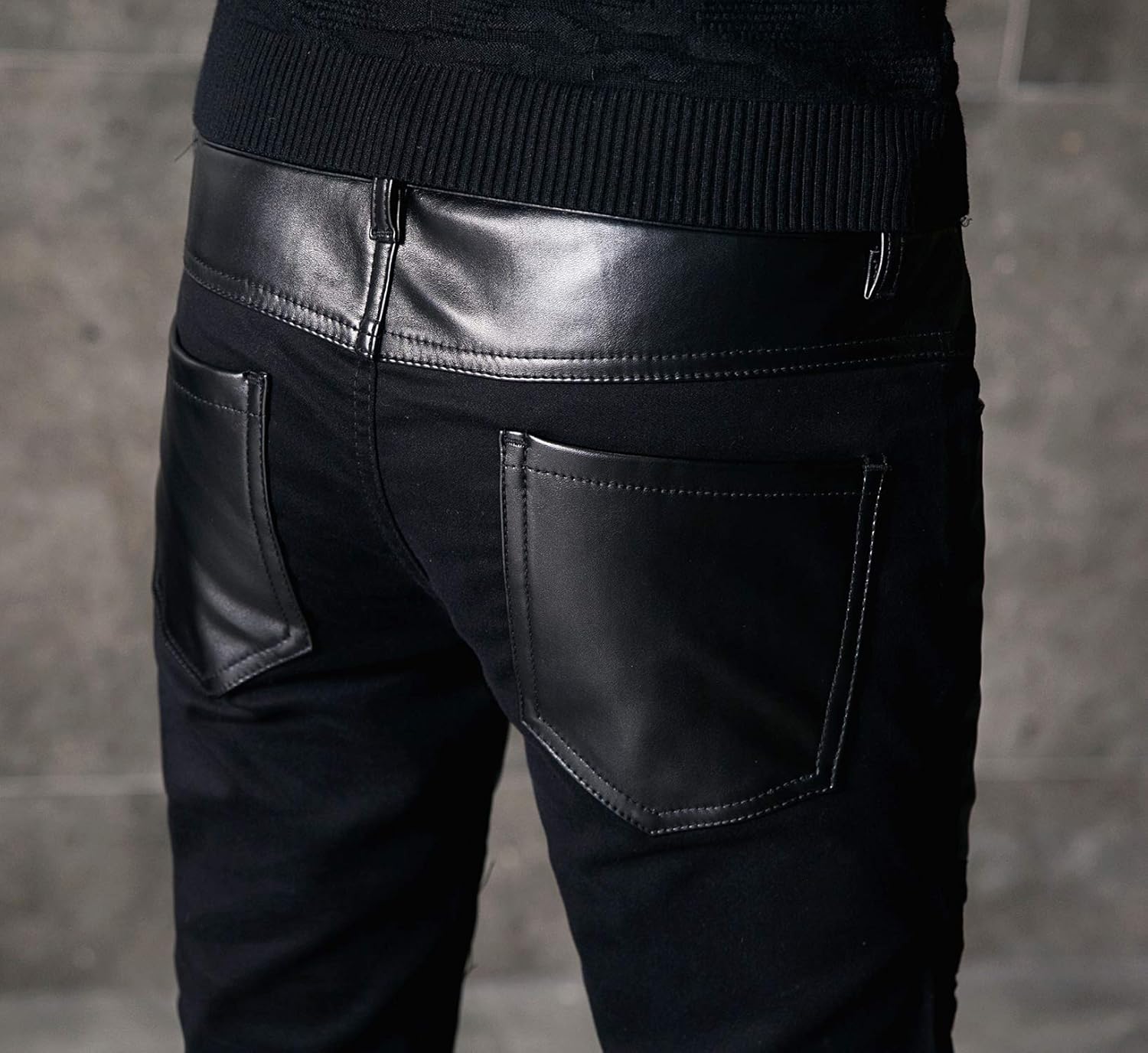 Idopy Men`s Black Party Stage Performance Slim Fit Biker Faux Leather Pants - Image 6