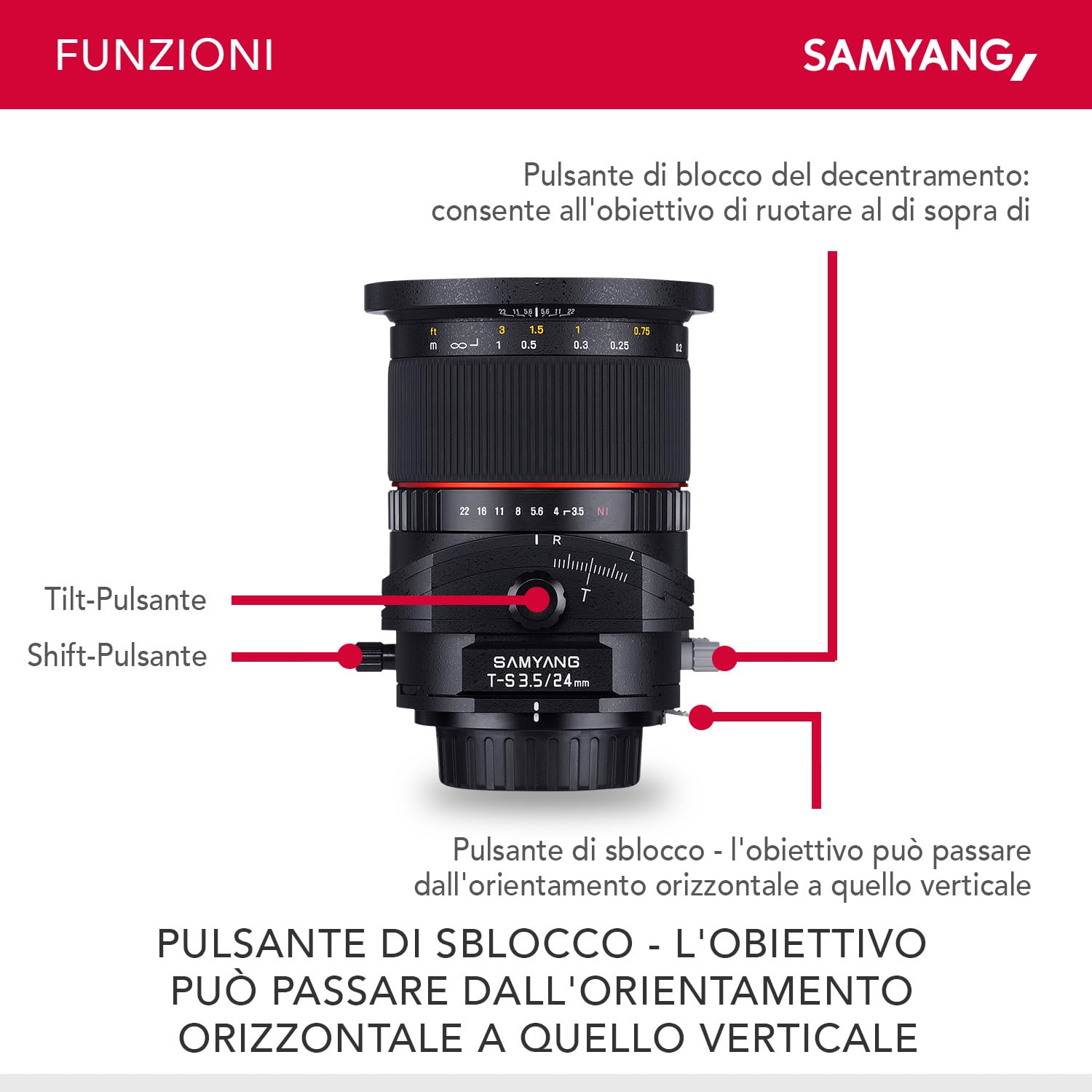 Samyang MF 24 mm F3,5 T/S per Sony E – Tilt Shift pieno & APS-C, messa a fuoco manuale, distanza focale fissa per fotocamera Sony con supporto E Mount, alloggiamento in alluminio