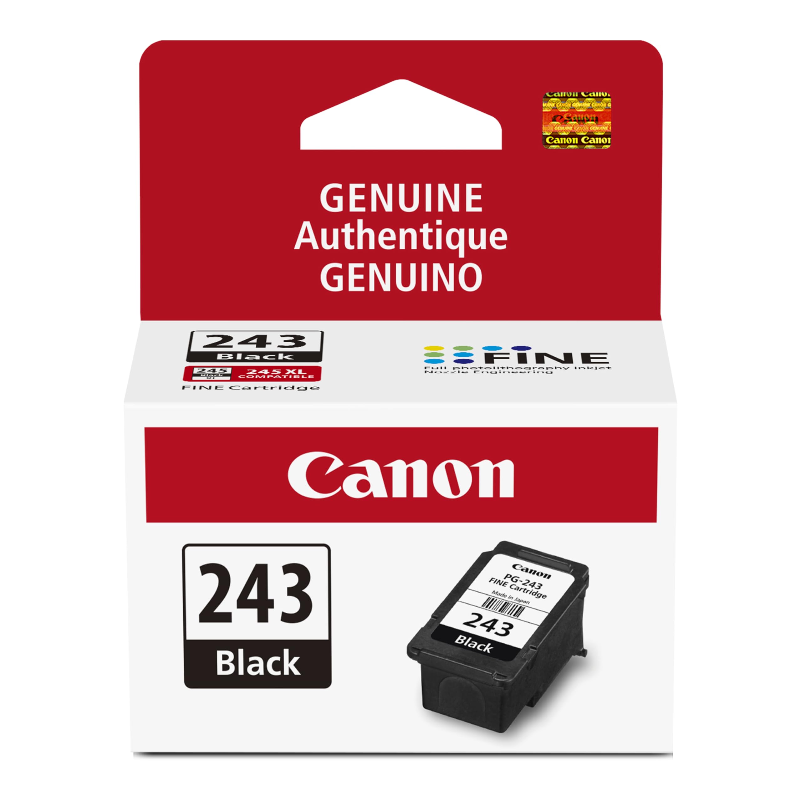 PG-243 Genuine Black Ink Cartridge, Compatible with iP2820, MX492, MG2420/2520/2920/2922/2924/3020/2525, TS3120/302/302a/202/4520/3320