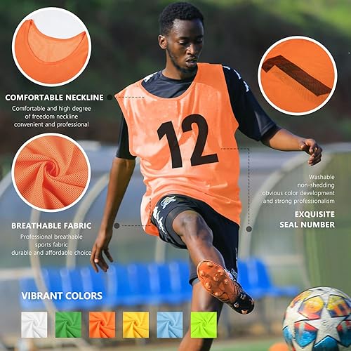 Miniatura 3 de Numbered Soccer Pinnies Scrimmage - Chaleco deportivo para entrenamiento en equipo, chaleco de práctica para adultos y jóvenes (12 piezas)