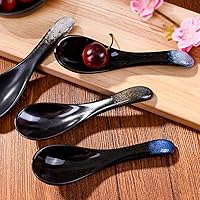 Vista 8 de Juego de 4 cucharas de sopa asiáticas de cerámica, cucharadas chinas y japonesas, cucharas de arroz de porcelana para Ramen Pho Miso y Wonton