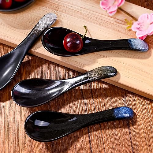 Miniatura 8 de Juego de 4 cucharas de sopa asiáticas de cerámica, cucharadas chinas y japonesas, cucharas de arroz de porcelana para Ramen Pho Miso y Wonton