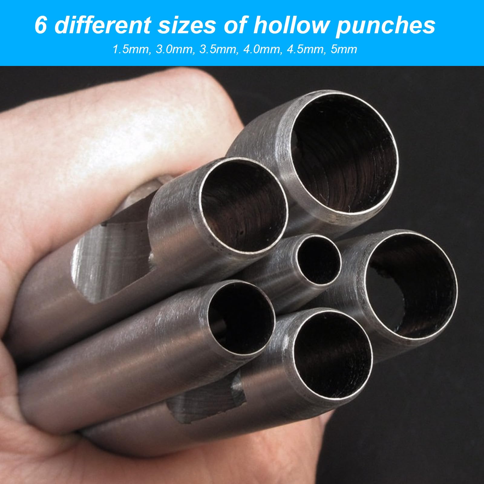 Set 8 Punzoni Per Pelle 1.5-5mm - Acciaio Temprato, Con Pannello PVC, Per Fai Da Te - Foto 2