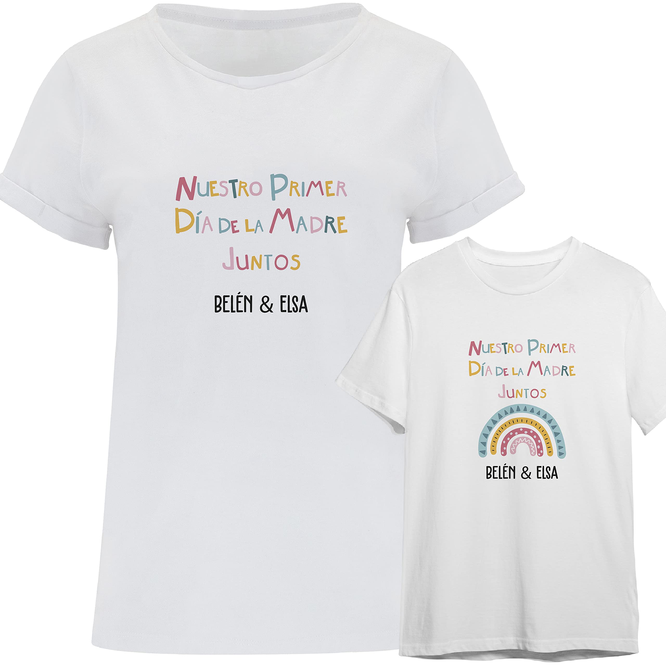 Regalo Día del Padre | Día de la Madre | Camiseta adulto personalizada + Body o camiseta hijo/a | Diseño original divertido | Arcoíris | Papá | Mamá | Infantil | Bebe | Primer día del Padre Juntos