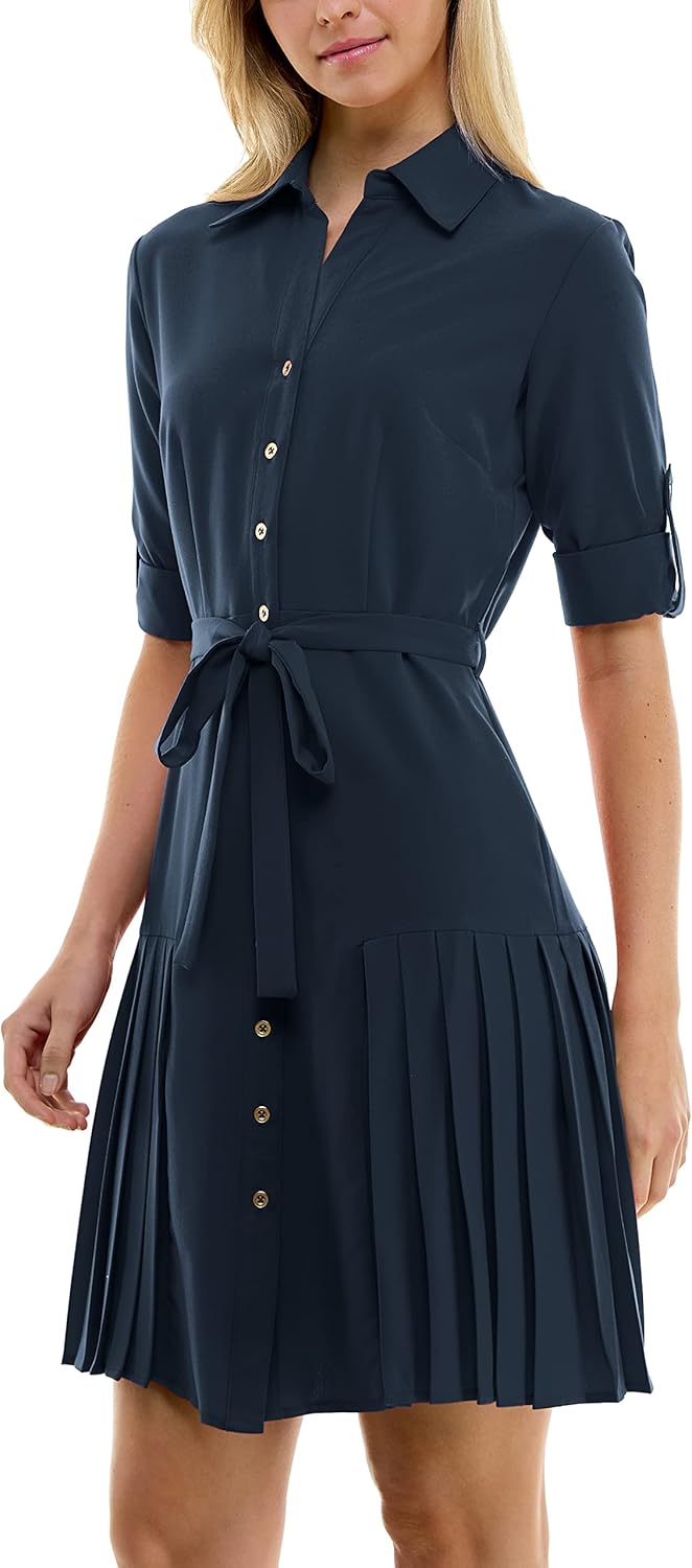 Sharagano Women's Button to Hem Shirtdress with Side Pleating - Image 3