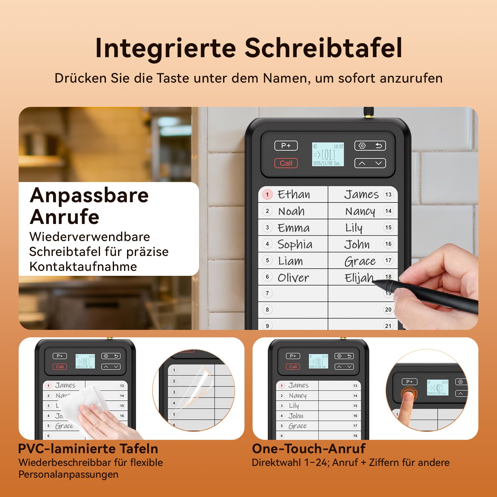 Retekess TD037 Restaurant Pager System, Pager Rufsystem mit 24 Tasten Schreibtafel, Einfache Bedienung, Blinklicht und Summer, 6 Pager und Piepser für Restaurants, Cafés, Bars und Hotels