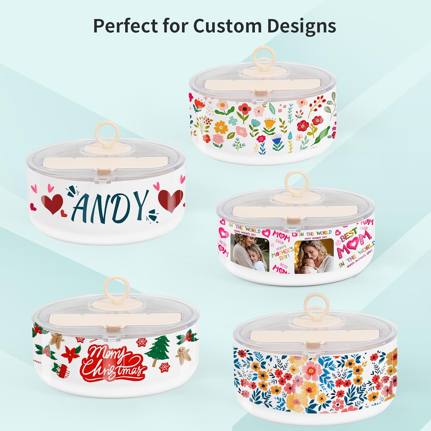 PYD Life 48 OZ 1.5 QT Sublimation Blanks Salad Bowl with Lid and 1.7 OZ Mini Canister, Double Wall Vacuum Insulated Stainless Steel Bowl Container for Salad, Meals, Fruits, Foods