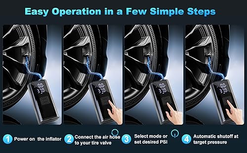 Miniatura 5 de Inflador de neumáticos de inflado rápido con función de memoria, compresor de aire portátil POLEDY 150PSI Mini bomba de aire inalámbrica con medidor