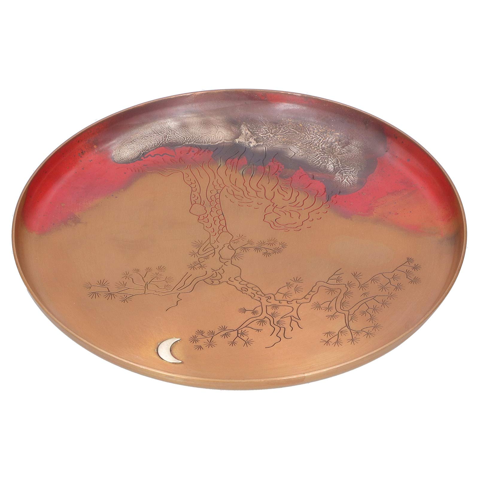 Bandeja de té con Almohadillas Antideslizantes para los Pies, Elegante Plato Redondo para la Ceremonia del té Tradicional de Kung Fu, Hecho de Cobre Rojo Duradero, 19 Cm de Diámetro