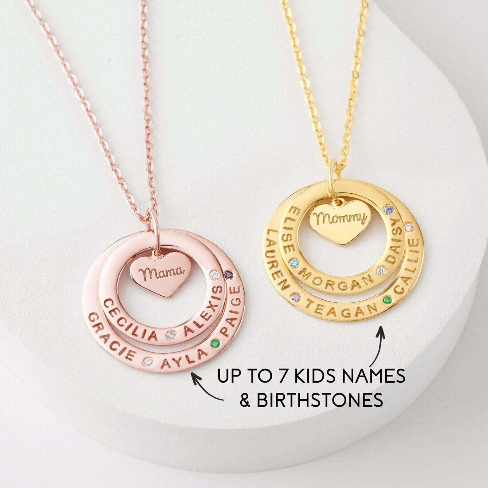 Niños nombres collar, familia collar con piedra de nacimiento, mamá joya con niños nombres personalizado madre Día de la Madre Navidad cumpleaños aniversario