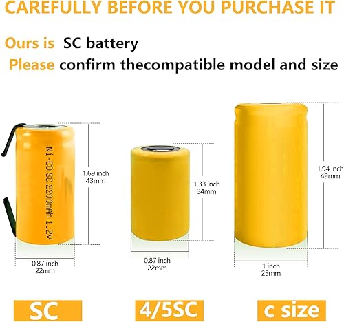 Miniatura 2 de Batería recargable Ni-Cd Sub C SC Baterías, 1.2V 2200 mAh con pestañas para herramientas eléctricas Paquete de baterías (amarillo* 12)
