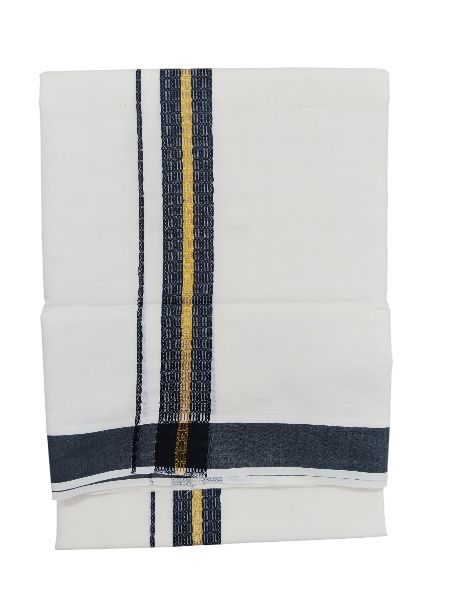 Traditional Mens Pure Cotton Kerala Dhoti, Cream Off White Colour, Gold Jari Border Dobby Design, 3.80 Metres Size Double Layer Dhoti/Mundu/Veshti-picture-28