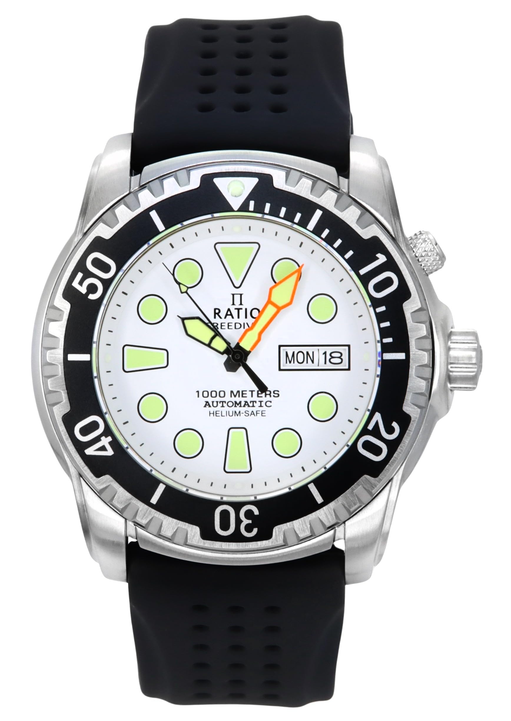 RATIO FreeDiver Helium-Safe Dive Watch Sapphire Crystal Automatic Diver Watch 1000M Water Resistant Diving Watch for Men (White)