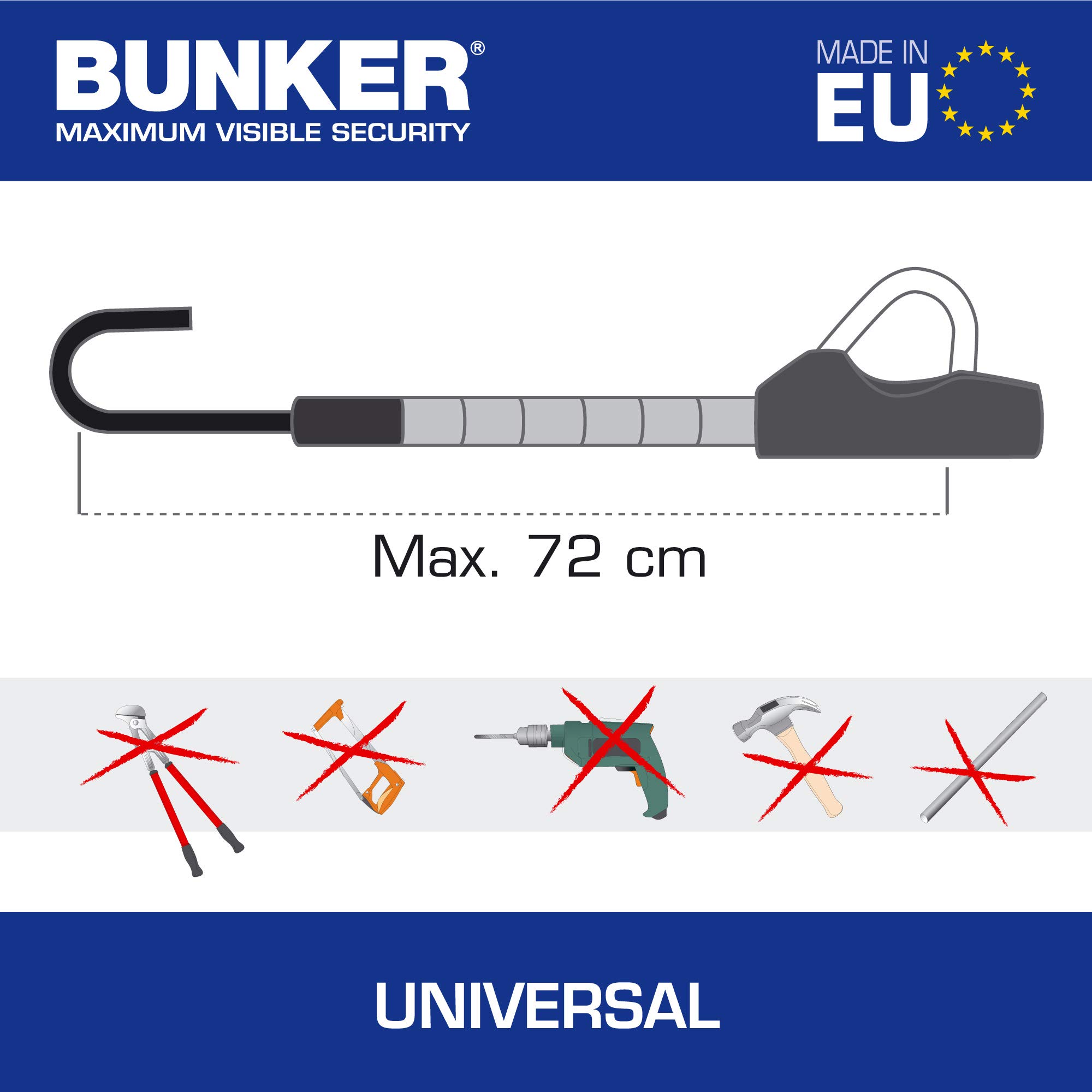 Bunker BP80/B Antivol Voiture Volant Pedale Flexible, Câble d'Acier Blindé Articulé, Haute Sécurité Réglable, Bloc Canne Barre Anti Vol Clef Universelle pour Bloque Auto, Camping Car, Van, Camionette