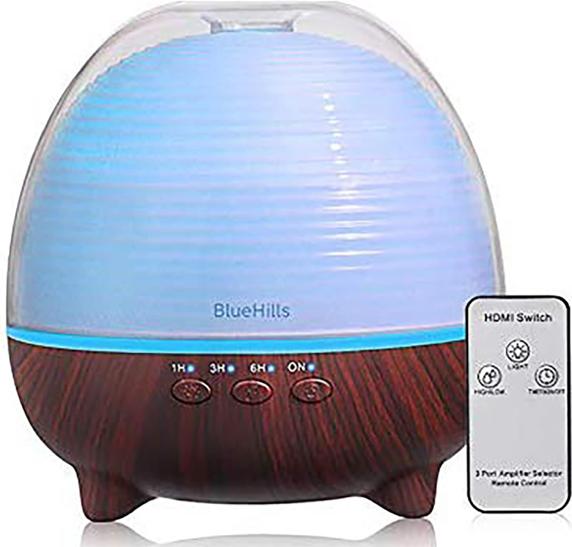 BlueHills Premium 600 ML Essential Oil Diffuser with Remote Cute Aromatherapy Humidifier Large Capacity Coverage Area for Home Room Office Spa Long 12 Hour Run Timer Lights Cute Dark Wood Grain S03